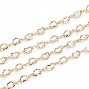 Brass Heart Link Chains, Soldered, with Spool, Real 18K Gold Plated, 2x1.5x0.2mm, about 98.42 Feet(30m)/roll