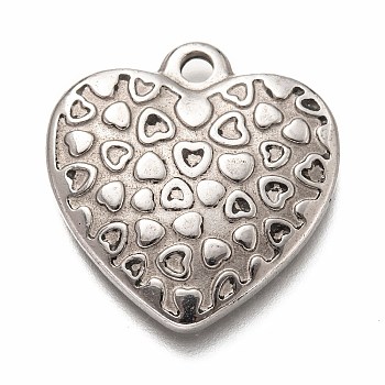 304 Stainless Steel Pendants, Heart, Stainless Steel Color, 26.5x25.5x3.5mm, Hole: 2.5mm