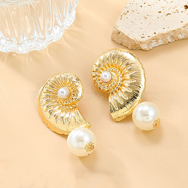 Shell Shape Alloy Plastic Imitation Pearl Dangle Stud Earrings(FS-WG9D949-01)-3