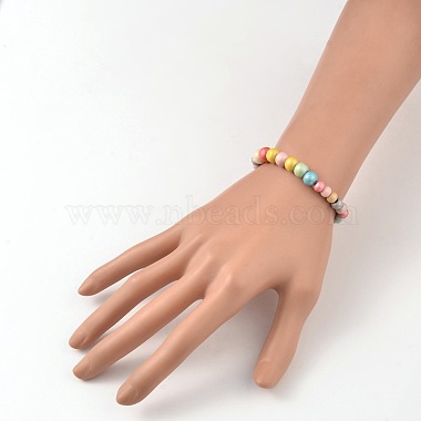 Cadeau de fête des enfants bracelets extensibles pour enfants en bois rond teinté(BJEW-JB02014)-3