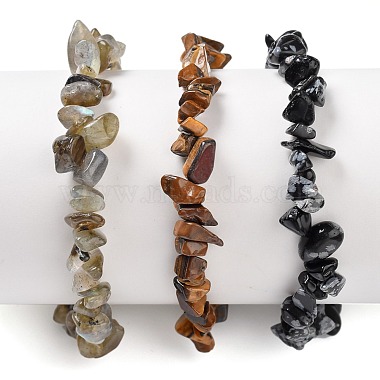 Chips naturelles labradorite et flocon de neige obsidienne et oeil de tigre ensembles de bracelets extensibles perlés(X-BJEW-JB05332-05)-3