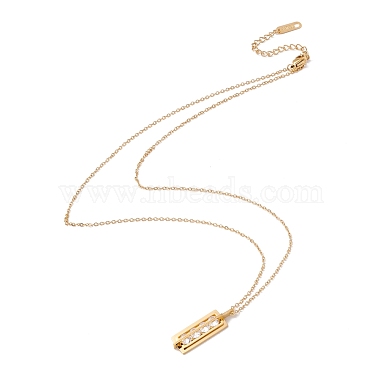 Rechteckiger Anhänger mit klaren Zirkonia-Perlen und 304 Edelstahl-Kabelketten für Damen(NJEW-P262-08G)-2