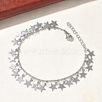 304 Stainless Steel Charm Bracelets for Women, Star, Stainless Steel Color, 6.57 inch(16.7cm)(BJEW-D466-06P)