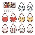 DIY Sport Theme Dangle Earring Making Kits, Including Teardrop Wood Big Pendants, Brass French Earring Hooks & Jump Ring, Mixed Color, 90Pcs/box(DIY-TA0004-36)