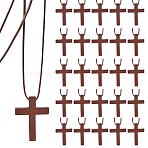 36Pcs Wood Cross Pendant Adjustable Waxed Polyester Cord Necklaces, Coconut Brown, 27.56 inch(70cm)(NJEW-DR00023)