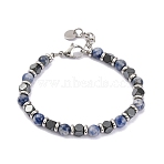 Natural Sodalite & Magnetic Synthetic Hematite Round Beaded Bracelet, 8-1/4 inch(21cm)(X-BJEW-P339-02P-05)
