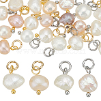 20Pcs 4 Styles Natural Cultured Freshwater Pearl Pendants, Nuggets, with Brass Loops, Platinum & Golden, 15~17mm, 5pcs/style(PALLOY-AR00042)