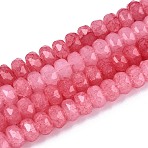 Imitation Jade Crackle Glass Beads Strands, Rondelle, Faceted, Light Coral, 7.5~8x5~5.5mm, Hole: 1.4mm, about 70~71pcs/strand, 14.57~14.76 inch(37~37.5cm)(GLAA-N068-01A-A12)