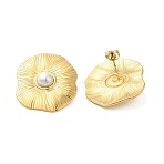 304 Stainless Steel Shell Pearl Flower Stud Earrings for Women, Golden, 35x29.5mm(EJEW-U020-21G)