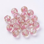 Handmade Lampwork Beads, Inner Flower, Round, Pink, 11.5~12mm, Hole: 2mm(LAMP-J089-C08)