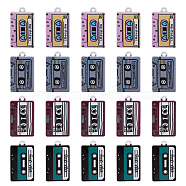 32Pcs 4 Colors Printed Alloy Pendants, Cassette Tape, Platinum, Mixed Color, 25.5x14.5x2.5mm, Hole: 1.6mm, 8pcs/color(FIND-DC0003-10)