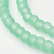 Transparent Glass Bead Strands, Frosted, Round, Pale Green, 4mm, Hole: 1.1~1.6mm, about 200pcs/strand, 31.4 inch(X-GLAA-S031-4mm-29)