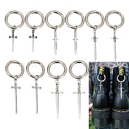 12Pcs 6 Style Tibetan Style Alloy Shoe Charms, with Spring Gate Rings, Dagger, Platinum, 65~88mm, 2pcs/style(HJEW-AB00631)