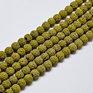 Natural Lava Rock Round Bead Strands, Dyed, Olive, 6mm, Hole: 1mm, about 63pcs/strand, 15.7 inch(G-I124-6mm-01)