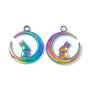 Ion Plating(IP) 304 Stainless Steel Pendants, Moon with Rabbit, Rainbow Color, 24x20x2mm, Hole: 3mm(STAS-K242-01M)