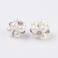 Imitation Pearl and Glass Beads Woven Beads, Cluster Beads, Violet, 8~9x6~8mm, Hole: 2mm(LAMP-K032-B04)