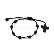 Adjustable Nylon Threads Braided Bracelets, Cross, Black, Inner Diameter: 1-3/4~3-3/8 inch(4.5~8.5cm)(BJEW-JB05582-02)