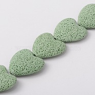 Synthetic Lava Rock Bead Strands, Heart, Dyed, Light Green, 27~30x28~30x8~10mm, Hole: 1mm, about 15pcs/strand, 15.3 inch(G-N0113-15)