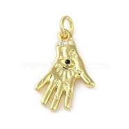 Rack Plating Brass Micro Pave Cubic Zirconia Pendants, Hand, Long-Lasting Plated, Cadmium Free & Lead Free, with Jump Ring, Real 18K Gold Plated, 19x11.5x2mm, Hole: 3mm(KK-C052-26G)