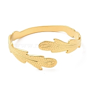 Ion Plating(IP) 304 Stainless Steel Feather Cuff Bangles, Jewelry for Women, Real 18K Gold Plated, Inner Diameter: 2 inch(5.1cm)(BJEW-L682-025G)