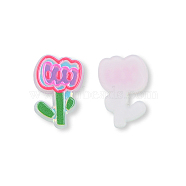Plate Acrylic Cabochons, with Printed Flower, Cerise, 23.5x15.5x2.5mm(OACR-N135-18)