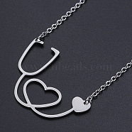 201 Stainless Steel Pendant Necklaces, with Cable Chains and Lobster Claw Clasps, Stethoscope, Stainless Steel Color, 17.91 inch(45.5cm), 2mm(NJEW-S105-JN526-1)