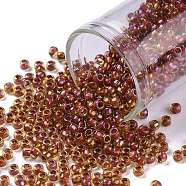 TOHO Round Seed Beads, Japanese Seed Beads, (951) Inside Color Jonquil/Brick Red Lined, 8/0, 3mm, Hole: 1mm, about 222pcs/bottle, 10g/bottle(SEED-JPTR08-0951)