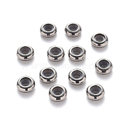 304 Stainless Steel Beads, with Rubber Inside, Slider Beads, Stopper Beads, Rondelle, Stainless Steel Color, 7x3mm, Hole: 4mm, Rubber Hole: 1.6mm(STAS-S103-18B-P)