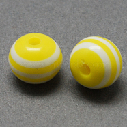 Round Striped Resin Beads, Yellow, 8x7mm, Hole: 1.8~2mm(X-RESI-R158-8mm-01)