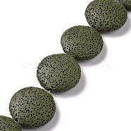 Flat Round Dyed Natural Lava Rock Beads Strands, Dark Olive Green, 32~33x8mm, Hole: 2mm, about 12pcs/strand, 15 inch(G-L435-14-24)