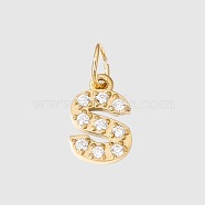 Stainless Steel Cubic Zirconia Pendants with Jump Rings, Real 14K Gold Plated, Long-Lasting Plated, Letter S, 8mm(X-FIND-PW0024-08S)