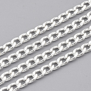 304 Stainless Steel Cuban Link Chains, Chunky Curb Chains, Twisted Chains, Unwelded, with Spool, Silver Color Plated, 7x4.5x1.2mm, about 32.8 Feet(10m)/roll(CHS-T002-03B)