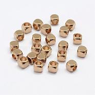 Brass Spacer Beads, Nickel Free, Cube, Raw(Unplated), 4x4mm, Hole: 2.5mm(KK-P095-32-A)