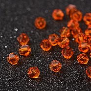 Faceted Bicone Imitation Crystallized Crystal Glass Beads, Orange Red, about 4mm in diameter, 3.5mm thick, hole: 1mm(X-G22QS112)