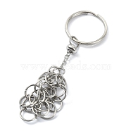304 Stainless Steel Braided Macrame Pouch Empty Stone Holder for Keychain, with Iron Split Key Rings, Stainless Steel Color, 96mm(KEYC-TA00020-01)
