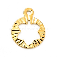 Rack Plating Brass Pendants, Long-Lasting Plated, Flat Round with Leaf Charm, Golden, 13x10x0.7mm, Hole: 1.2mm(KK-E067-15G)