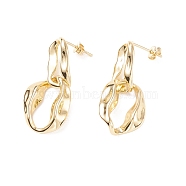 Rack Plating Brass Twisted Oval Dangle Stud Earrings for Women, Cadmium Free & Lead Free, Real 18K Gold Plated, 33x16mm, Pin: 0.7mm(EJEW-C029-05G)