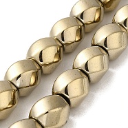 Electroplated Non-Magnetic Synthetic Hematite Beads Strands, Long-Lasting Plated, Twist Oval, Light Gold Plated, 12~12.5x11.5~12mm, Hole: 1mm, about 33pcs/strand, 16.14''(41cm)(G-P518-05G)
