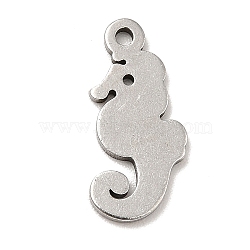 201 Stainless Steel Pendants, Sea Horse Charms, Stainless Steel Color, 15x7x1mm, Hole: 1.2mm(STAS-E176-19P)