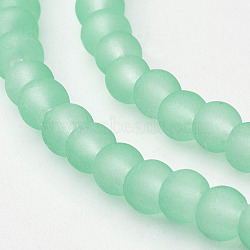 Transparent Glass Bead Strands, Frosted, Round, Pale Green, 4mm, Hole: 1.1~1.6mm, about 200pcs/strand, 31.4 inch(X-GLAA-S031-4mm-29)