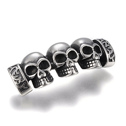 304 Stainless Steel Links connectors, For Leather Cord Bracelets Making, Skull, Antique Silver, 19x50x8.5mm, Hole: 6.5x12mm(STAS-F169-79AS)