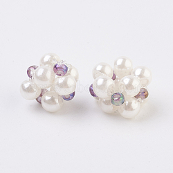 Imitation Pearl and Glass Beads Woven Beads, Cluster Beads, Violet, 8~9x6~8mm, Hole: 2mm(LAMP-K032-B04)