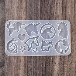 DIY Silicone Pendant Molds, Resin Casting Molds, For UV Resin, Epoxy Resin Jewelry Pendant Making, White, Unicorn, 88x160x6mm, Hole: 2mm, Inner Diameter: 14~38.5x13~44mm(DIY-A054-05B)