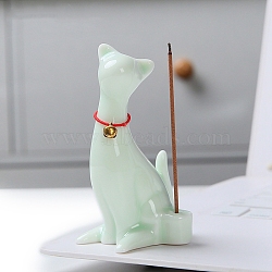 Cat Ceramic Incense Burners Holder, Aromatherapy Furnace Home Decor, Aquamarine, 50x92mm(PW-WGA6884-04)