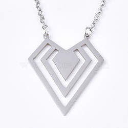 201 Stainless Steel Pendant Necklaces, with Cable Chains, Diamond, Stainless Steel Color, 16.9 inch(43cm), 2mm, Diamond: 33x27.5x1mm(NJEW-T009-JN106-1-40)