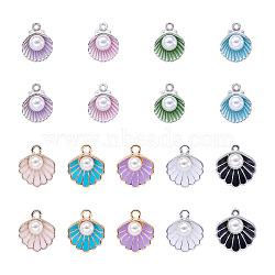 36Pcs 9 Style Alloy Enamel Pendants & Charms, with ABS Plastic Imitation Pearl, Shell, Mixed Color, 15~16x11.5~15x7mm, Hole: 1.4~1.5mm, 4pcs/style(ENAM-CD0001-20)