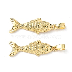 Brass Pendants, Fish, Real 18K Gold Plated, 22.5x9x3.5mm, Hole: 4.5mm(KK-Z134-11G)