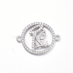 Brass Micro Pave Clear Cubic Zirconia Links connectors, Flat Round with Virgin Mary, Platinum, 17x21x2.5mm, Hole: 1.4mm(ZIRC-L085-73P)