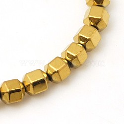 Non-magnetic Synthetic Hematite Beads Strands, Faceted, Round, Golden Plated, 4x4mm, Hole: 1mm, about 100pcs/strand, 16 inch(G-E182-2C)