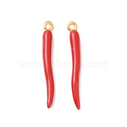 Alloy Enamel Pendants, Cadmium Free & Lead Free, Horn of Plenty, Italian Horn Cornicello, Golden, FireBrick, 24x3x3mm, Hole: 1.2mm(FIND-A016-01B)